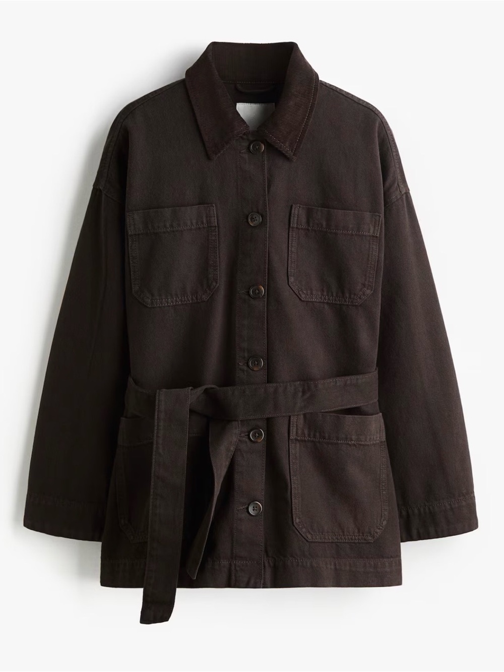 Dark Brown Denim Belted Jacket